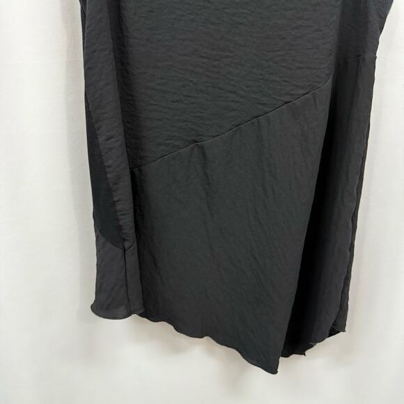 Zara Basics Collection Black Crew Neck Asymmetrical Scallop Hem Black Top S - Picture 3 of 5